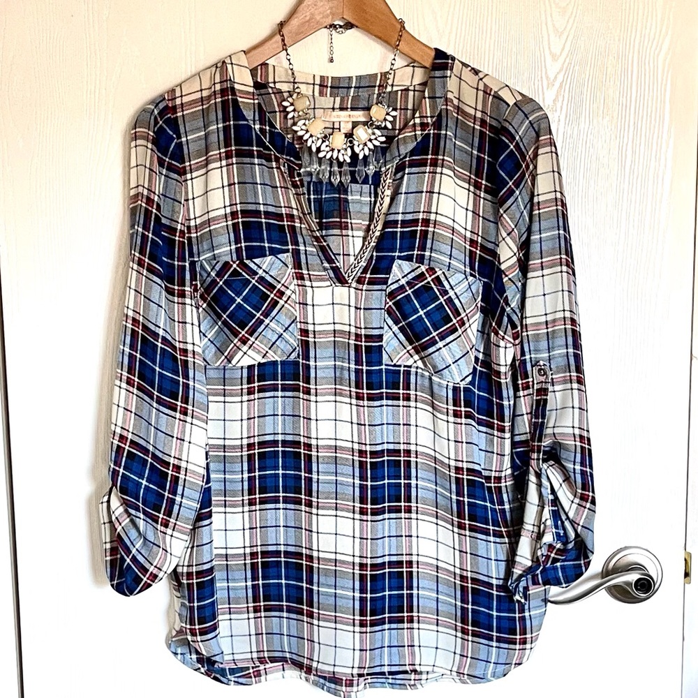 Skies Are Blue Plaid Blouse